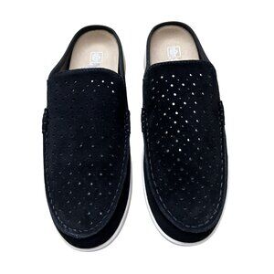 Spenco Womens Black Suede Perforated Slip-On Loafers Size 8.5 With Cushioned Ins